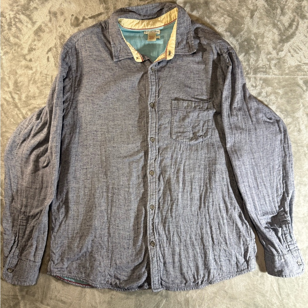 Carbon2Cobalt Mens‎ Large Blue Chambray Button Down Shirt Casual